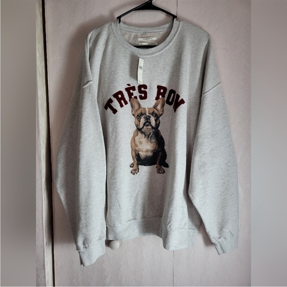 Anthropologie Light Gray Sweater with Red and Brown Design - Picture 3 of 4